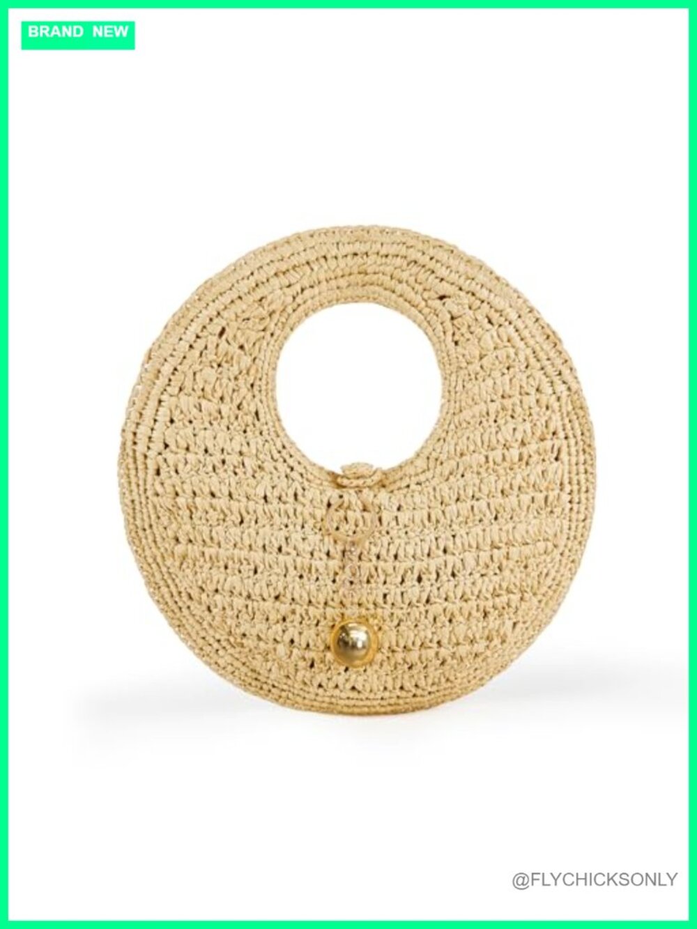 Handwoven Natural Raffia Straw Beach Bag Large Round Circle Tote Boho Chic Purse